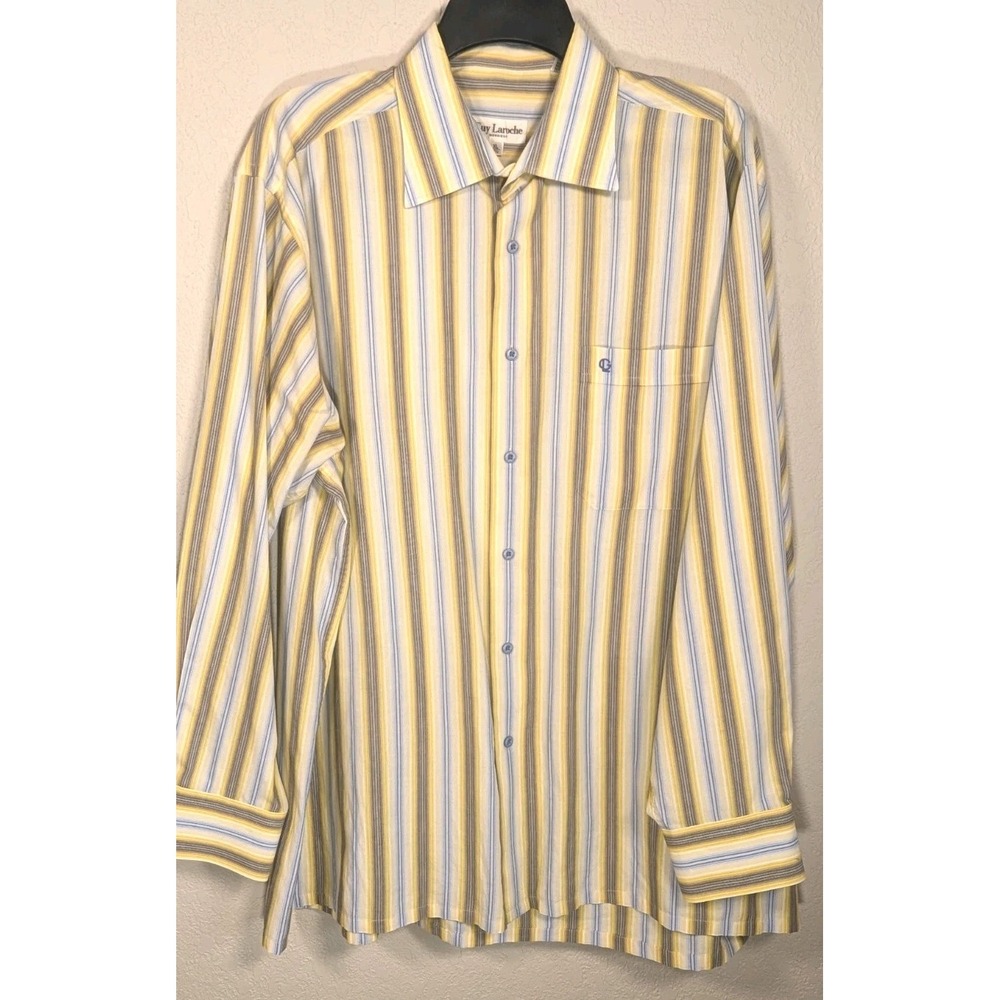 Guy Laroche Vintage Yellow Stripe 17 1/2 34/35 XL Button Front Men's Shirt